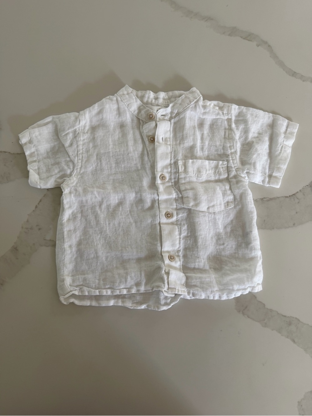 Zara White Short-Sleeve Linen Button-Down Shirt for Kids